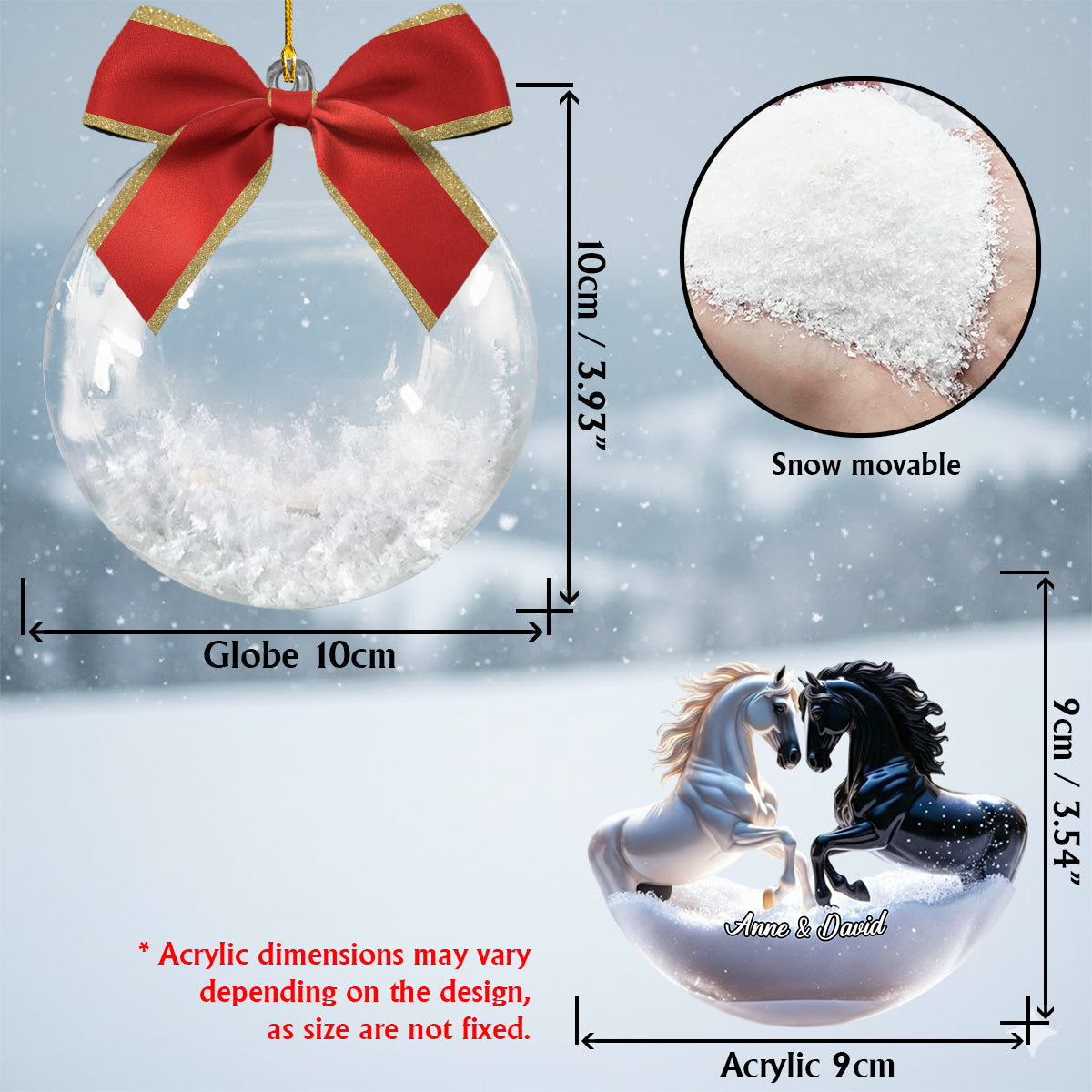 Du und ich, wir schaffen das – Geschenkidee für Paare – Personalisierte Schneekugel mit Pferd und Schleife