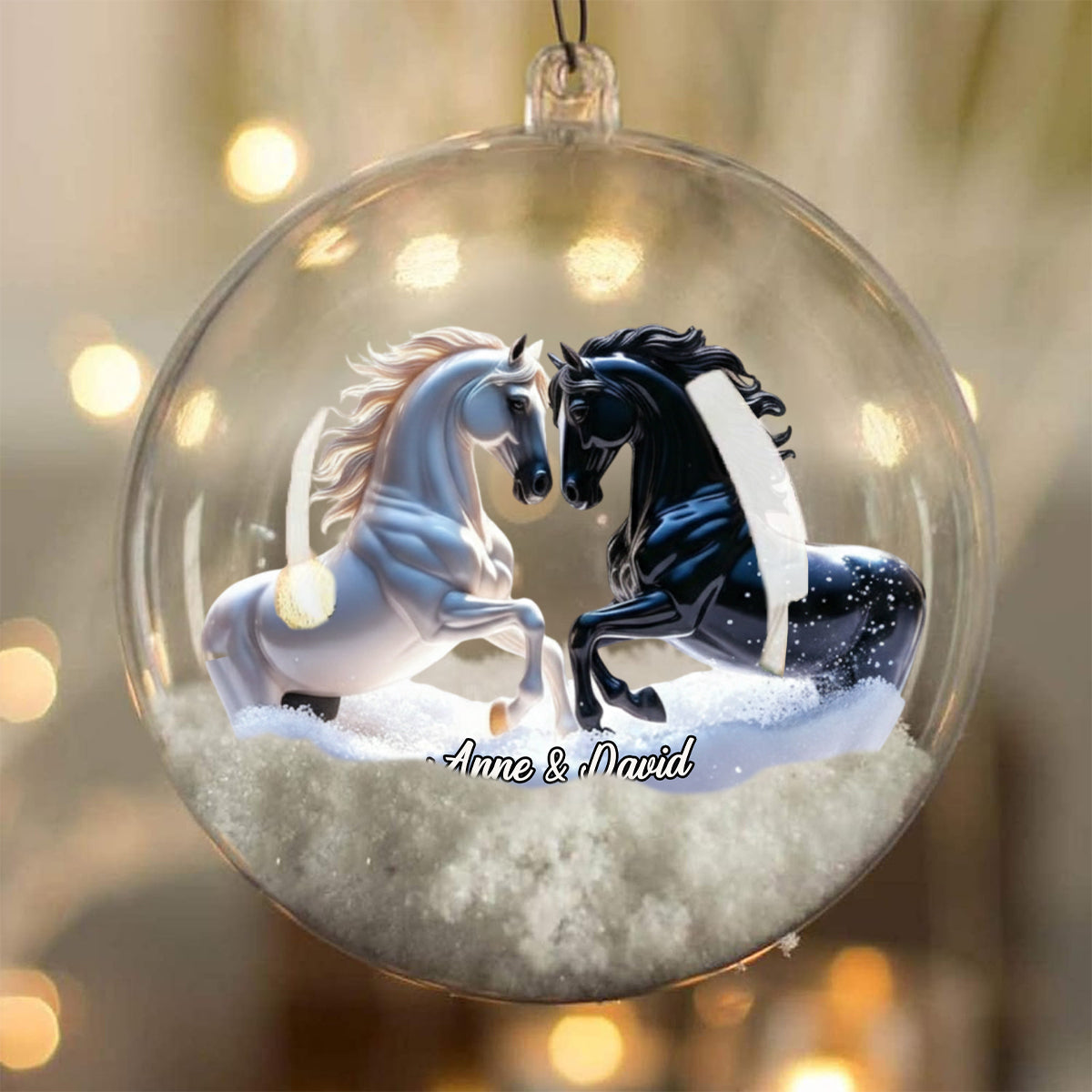 Du und ich, wir schaffen das – Geschenkidee für Paare – Personalisierte Schneekugel mit Pferd und Schleife