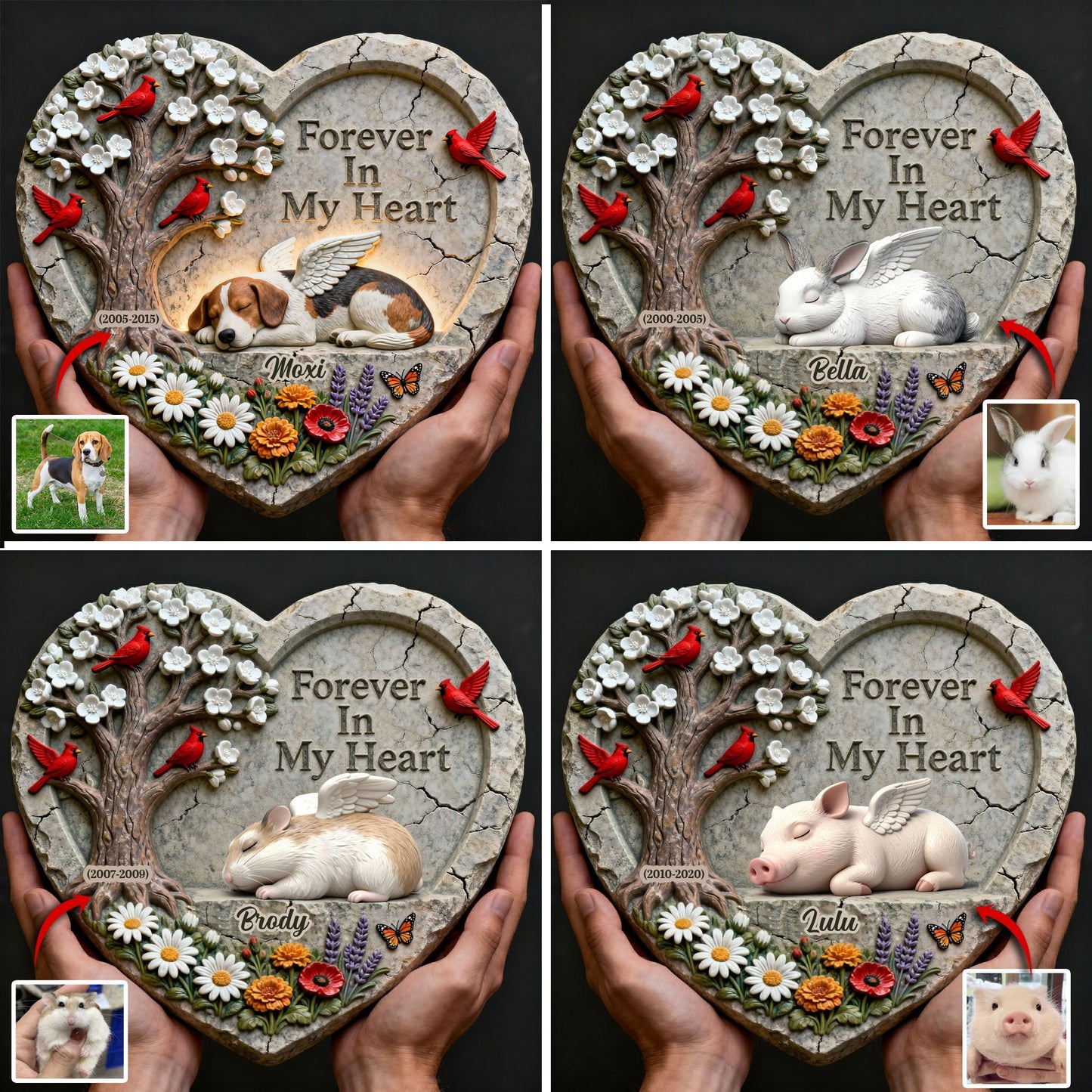 Für immer in meinem Herzen – personalisierter herzförmiger Stein in Hundeform