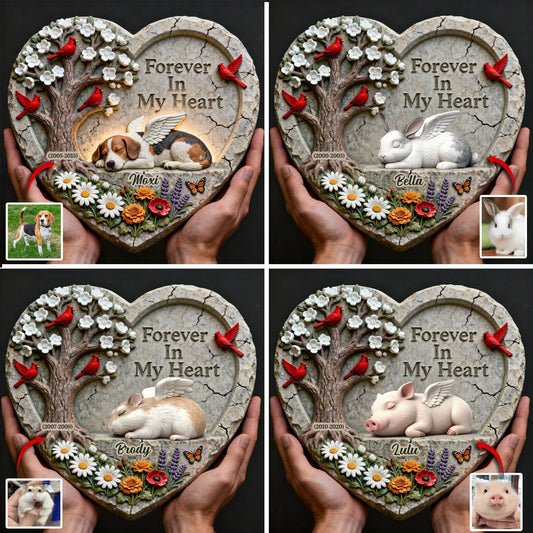 Für immer in meinem Herzen – personalisierter herzförmiger Stein in Hundeform