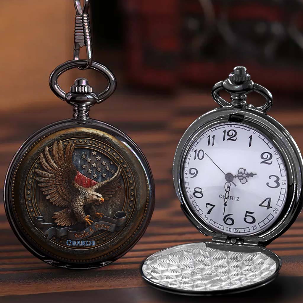 Fier d'être Américain - Montre de poche Aigle à tête blanche personnalisée