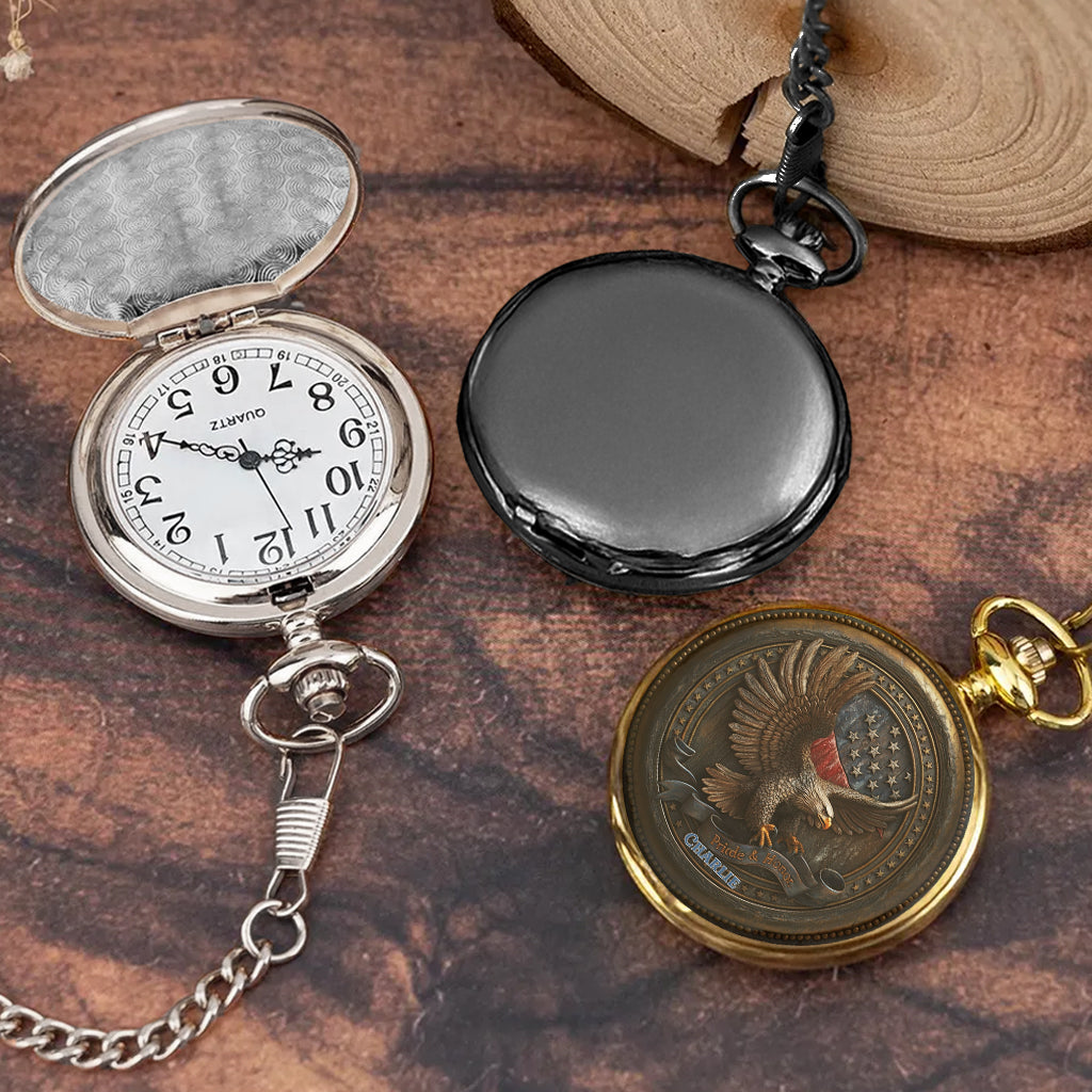Fier d'être Américain - Montre de poche Aigle à tête blanche personnalisée