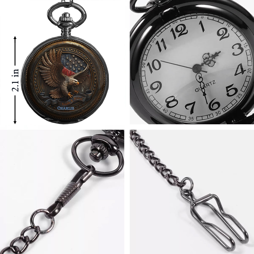 Fier d'être Américain - Montre de poche Aigle à tête blanche personnalisée