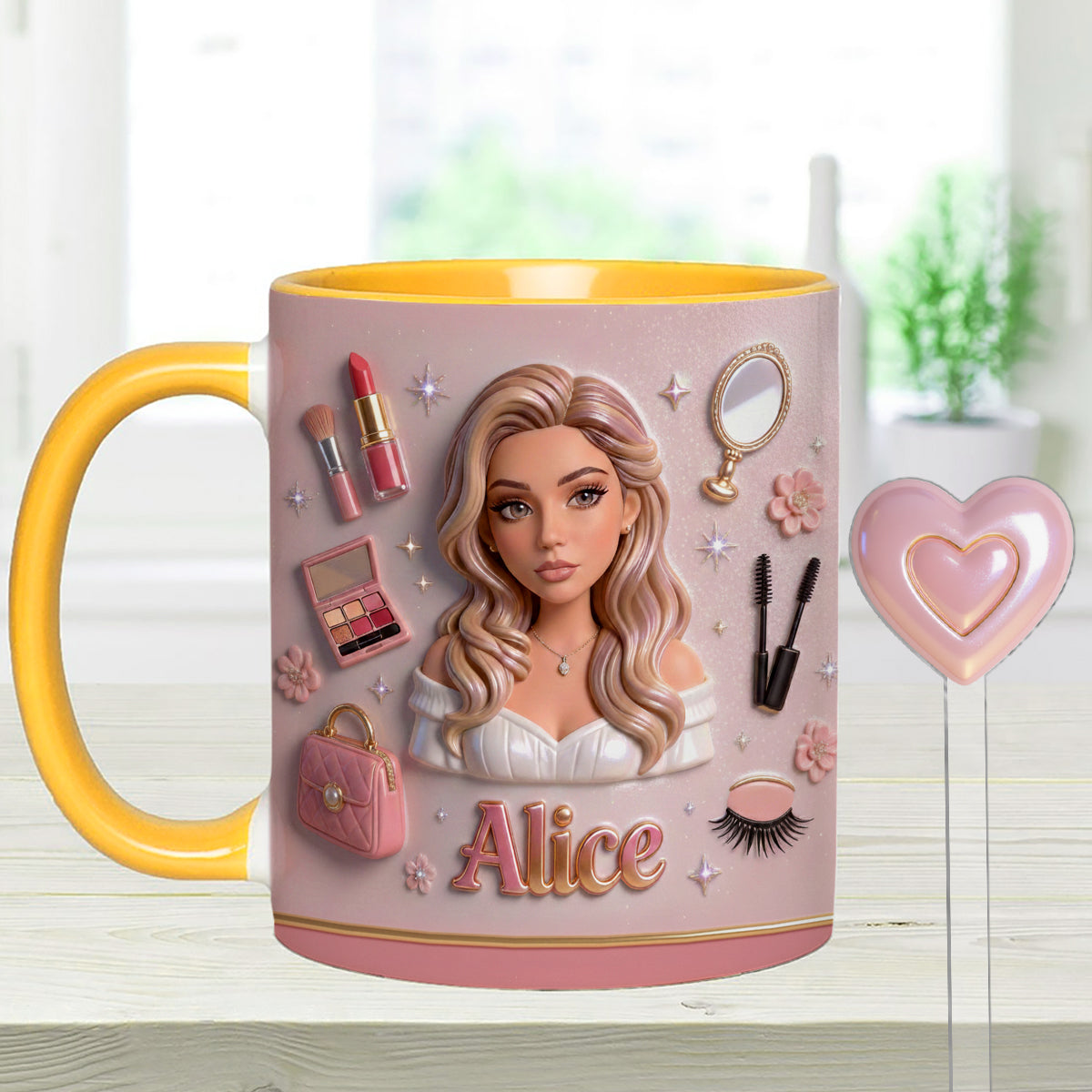 Love Make Up, Make Up Artist - Personalized Makeup Set Accent Mug with Acrylic Stirrers