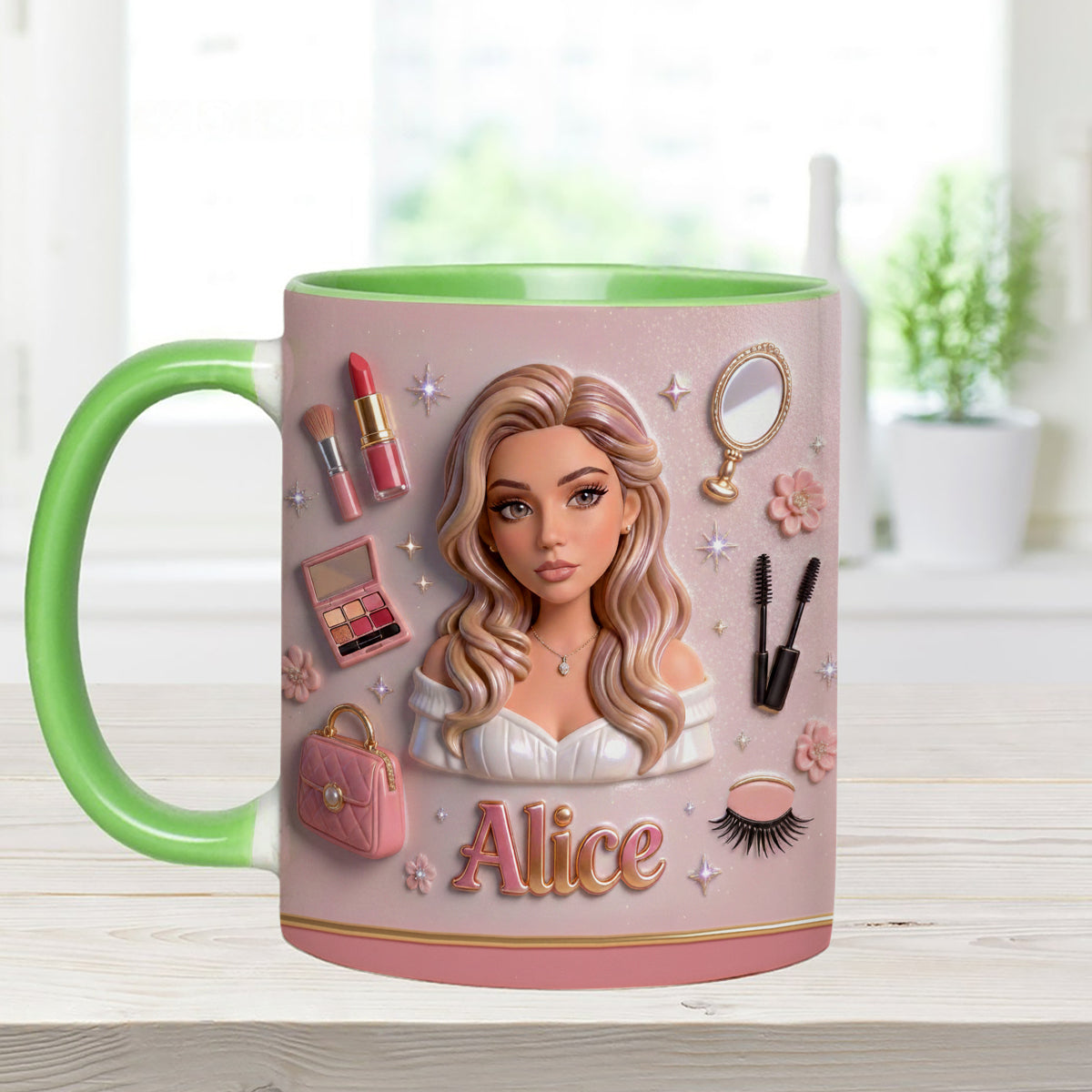 Love Make Up, Make Up Artist - Personalized Makeup Set Accent Mug with Acrylic Stirrers