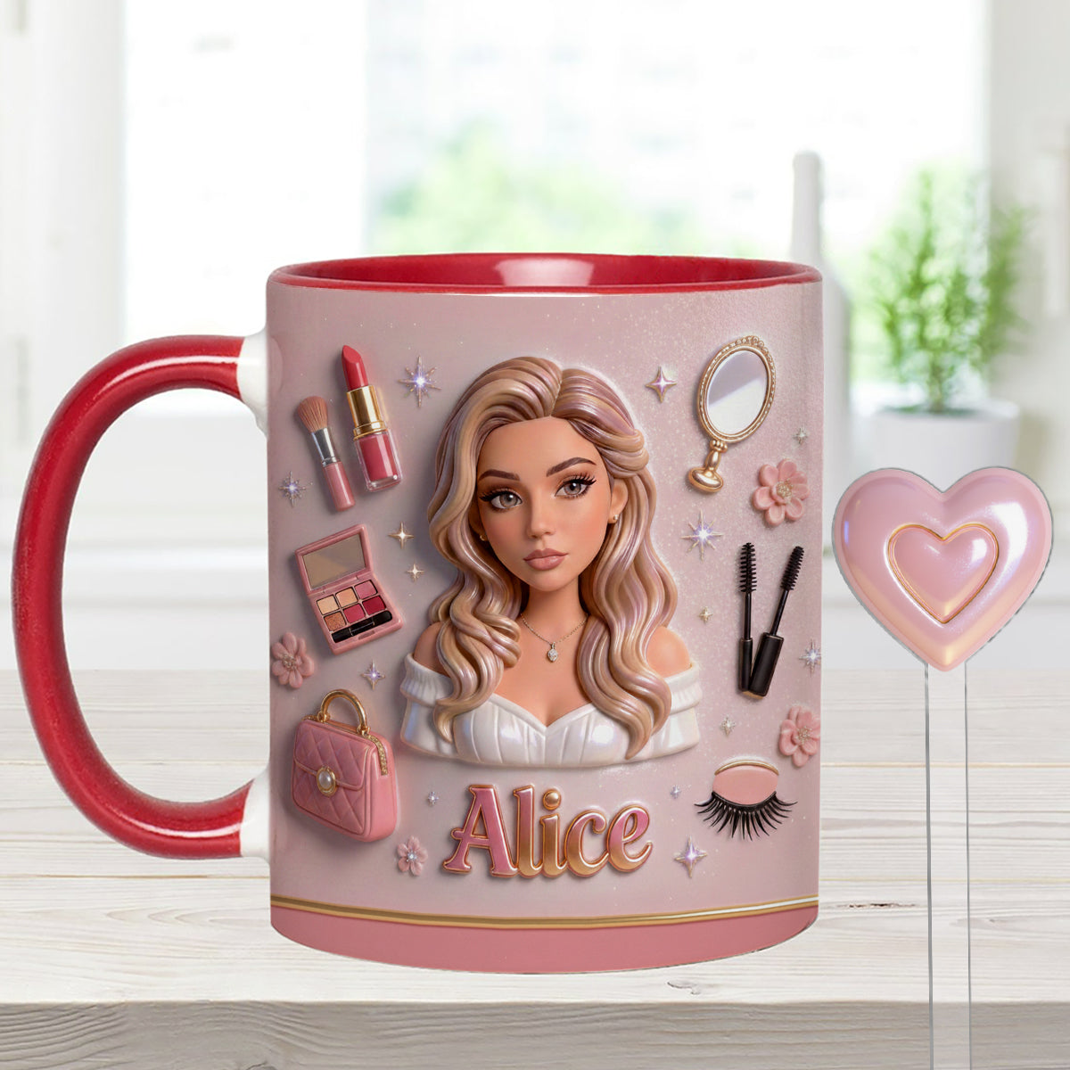 Love Make Up, Make Up Artist - Personalized Makeup Set Accent Mug with Acrylic Stirrers