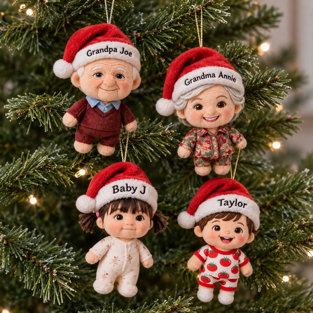 Kleines Weihnachten - Personalisierte Familien-Plüschornament