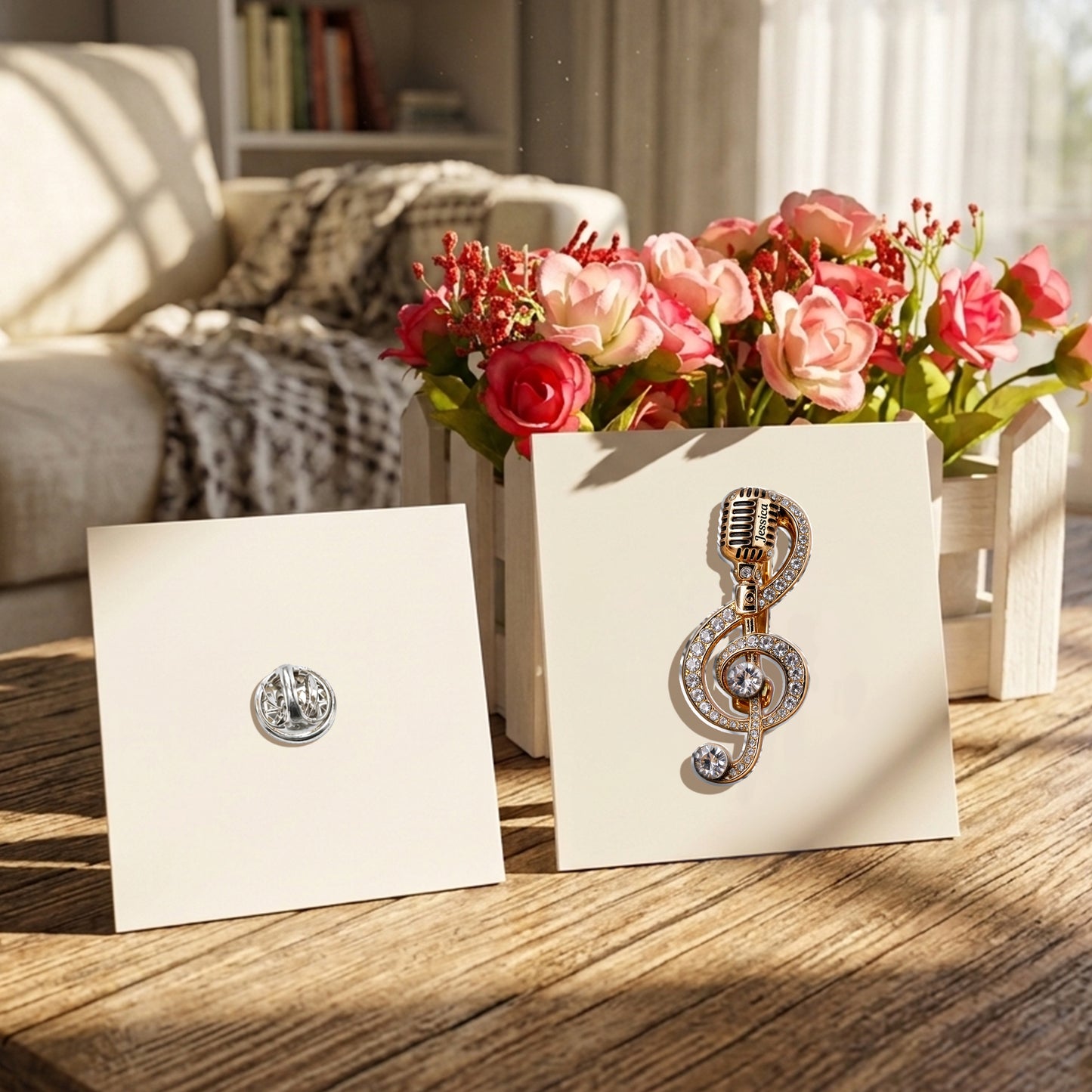 Microphone Music Brooch Classic Note, Birthstone Music Pin - Personalized Music 3D Embossed Enamel Pin