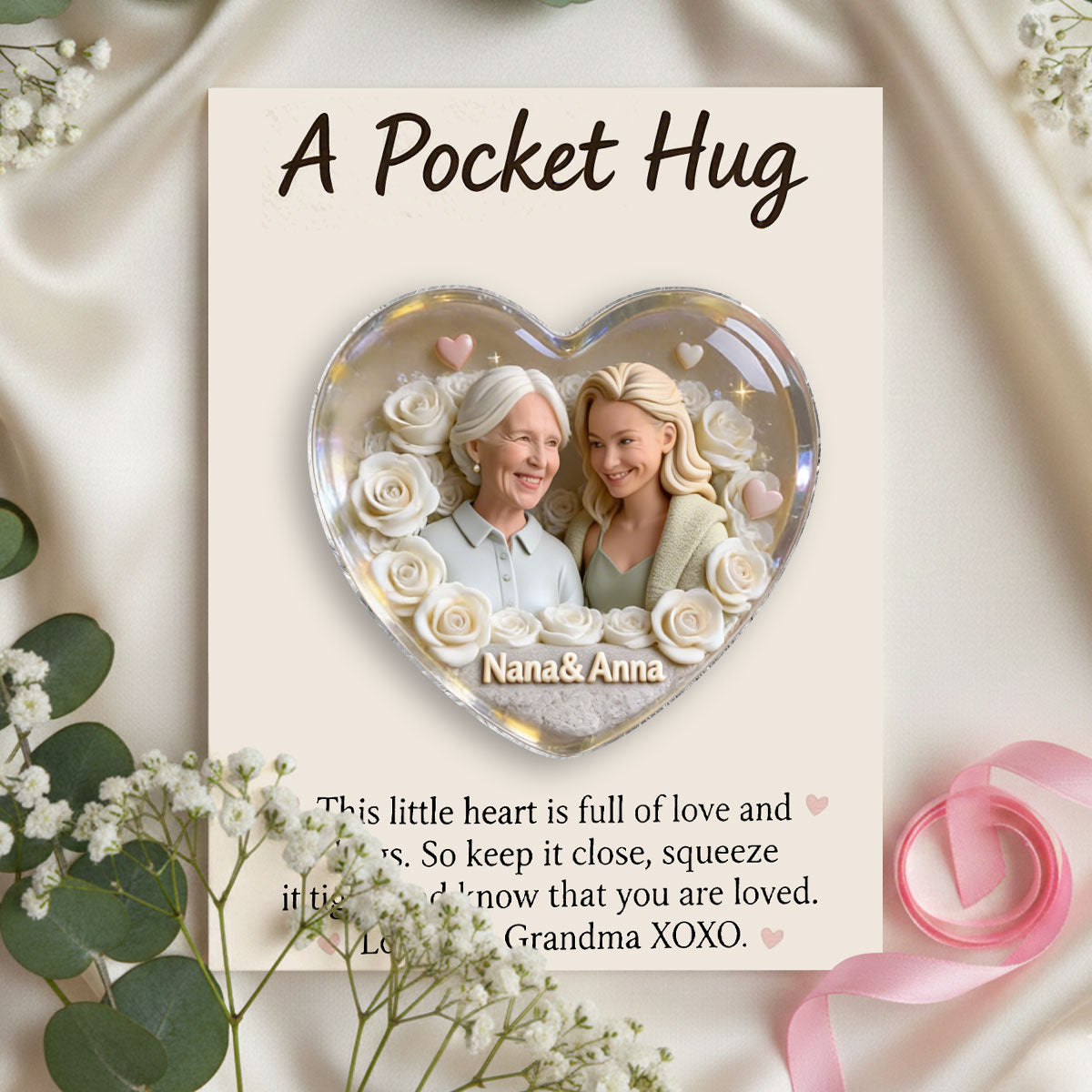 Mother Keepsake Gift, Custom From Any Photo, Birthmonth Flower - Personalized Mother Pocket Hug Card