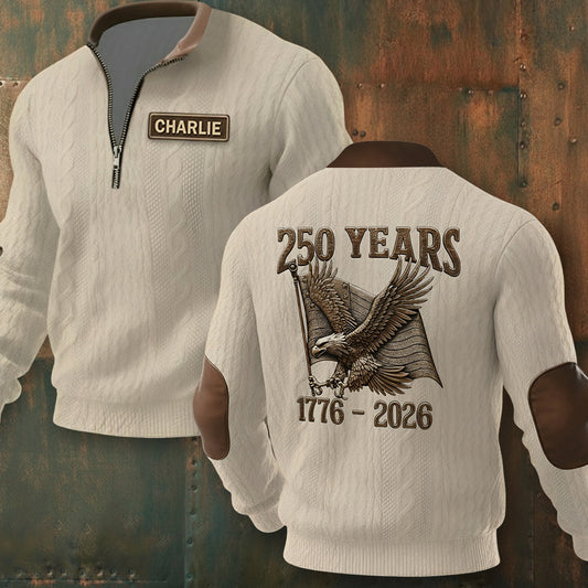 Sweat-shirt zippé personnalisé pour vétéran des États-Unis, commémorant le 250e anniversaire de la guerre des États-Unis.