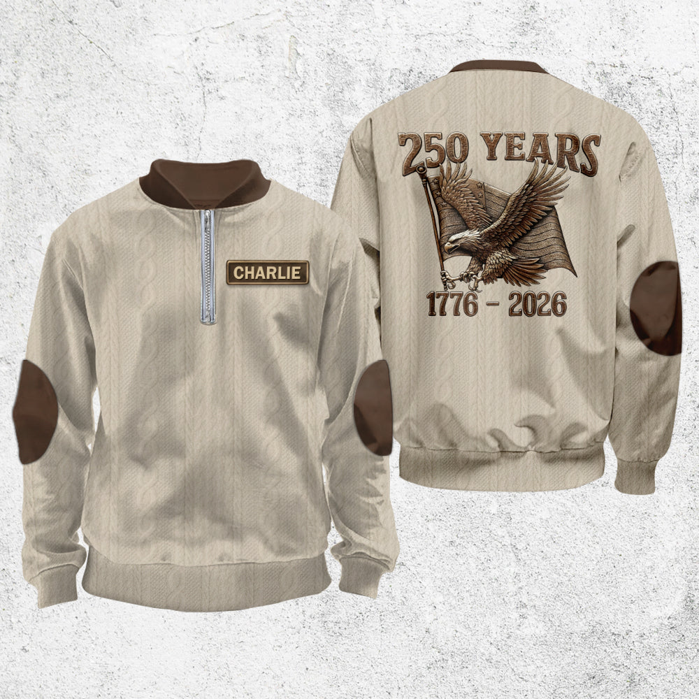 Sweat-shirt zippé personnalisé pour vétéran des États-Unis, commémorant le 250e anniversaire de la guerre des États-Unis.