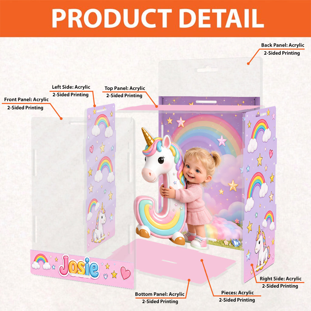 Unicorn Alphabet Letter & Custom Photo - Personalized Kid Acrylic Display Box
