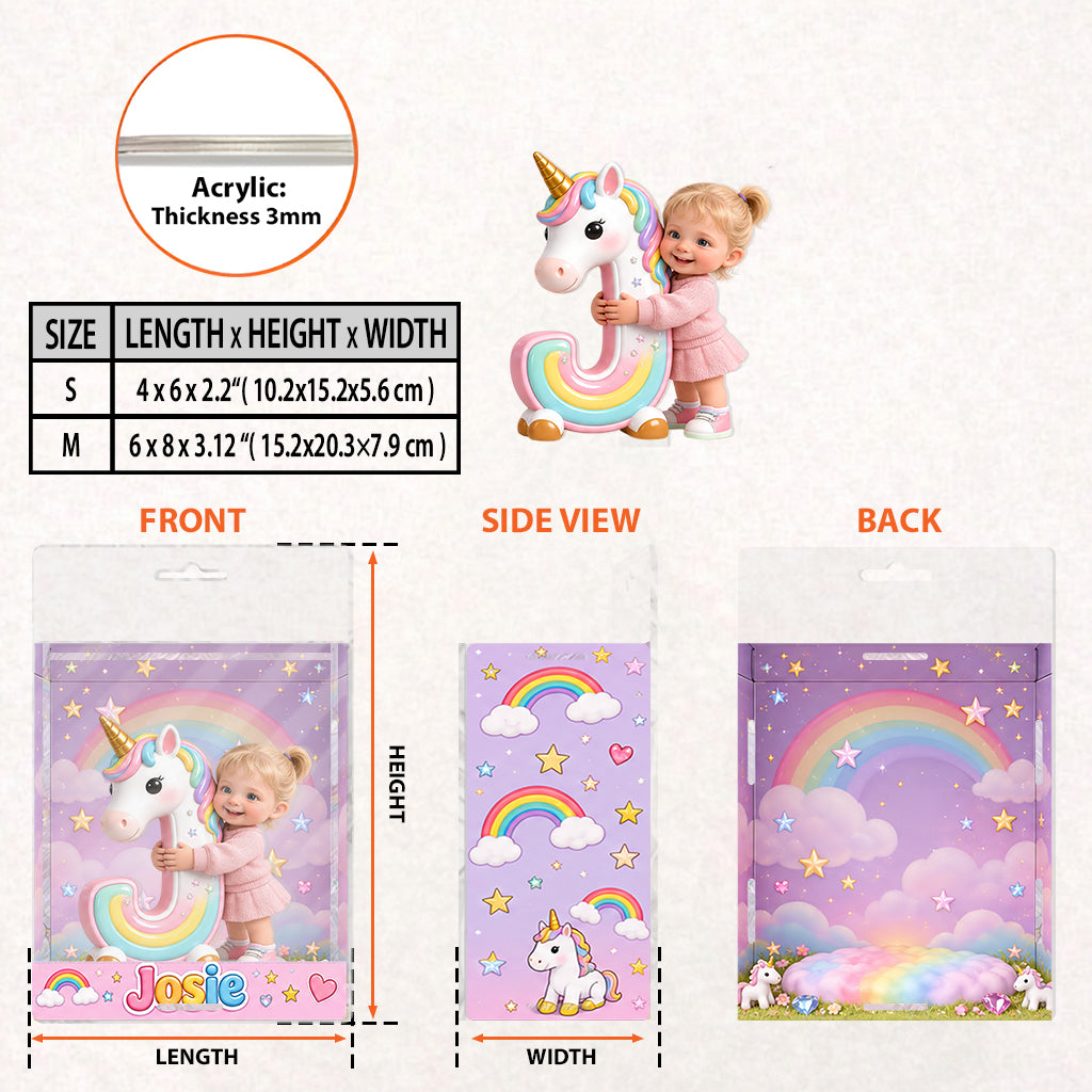 Unicorn Alphabet Letter & Custom Photo - Personalized Kid Acrylic Display Box