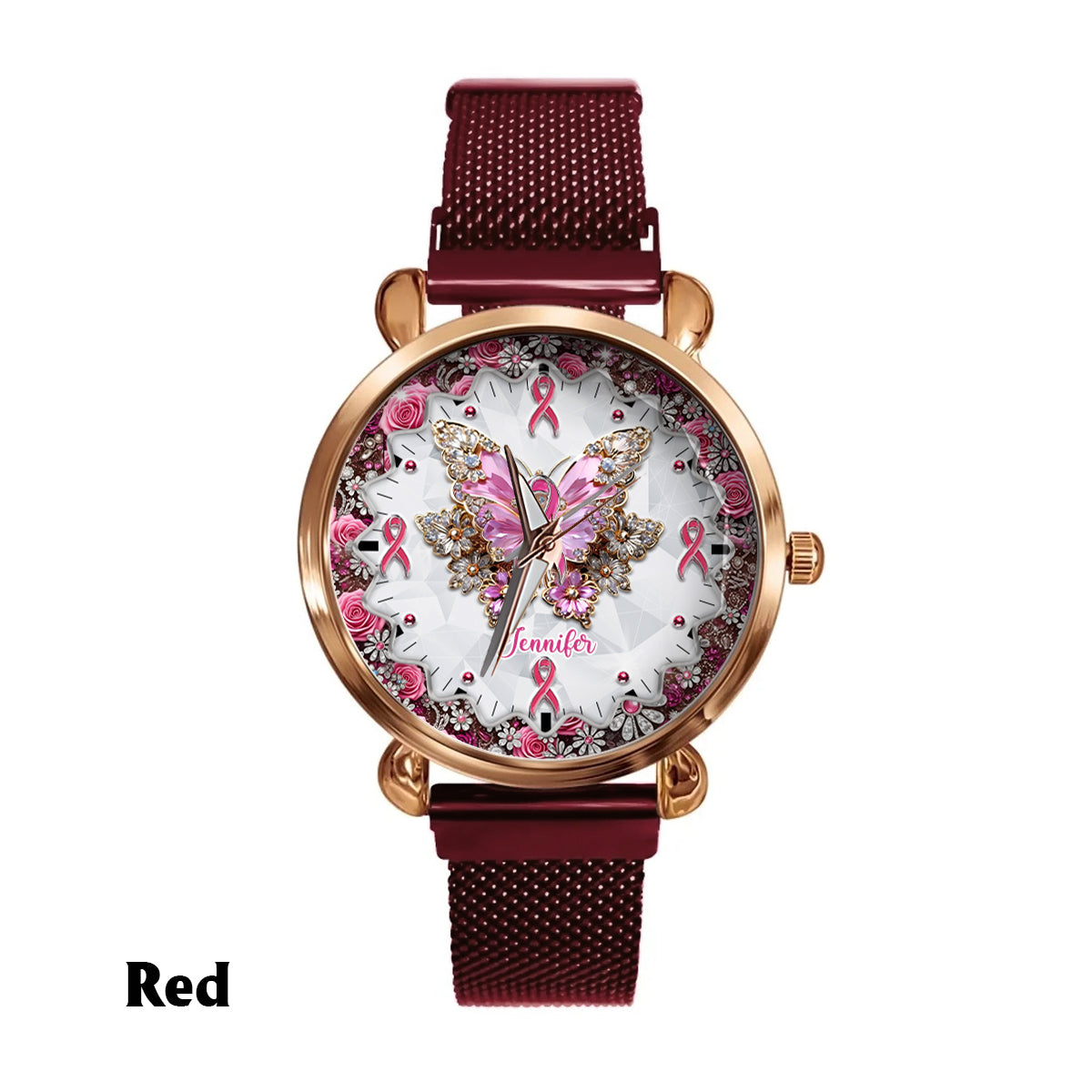 Glaube, Hoffnung, Liebe – Personalisierte Damen-Handuhr zur Sensibilisierung für Brustkrebs 