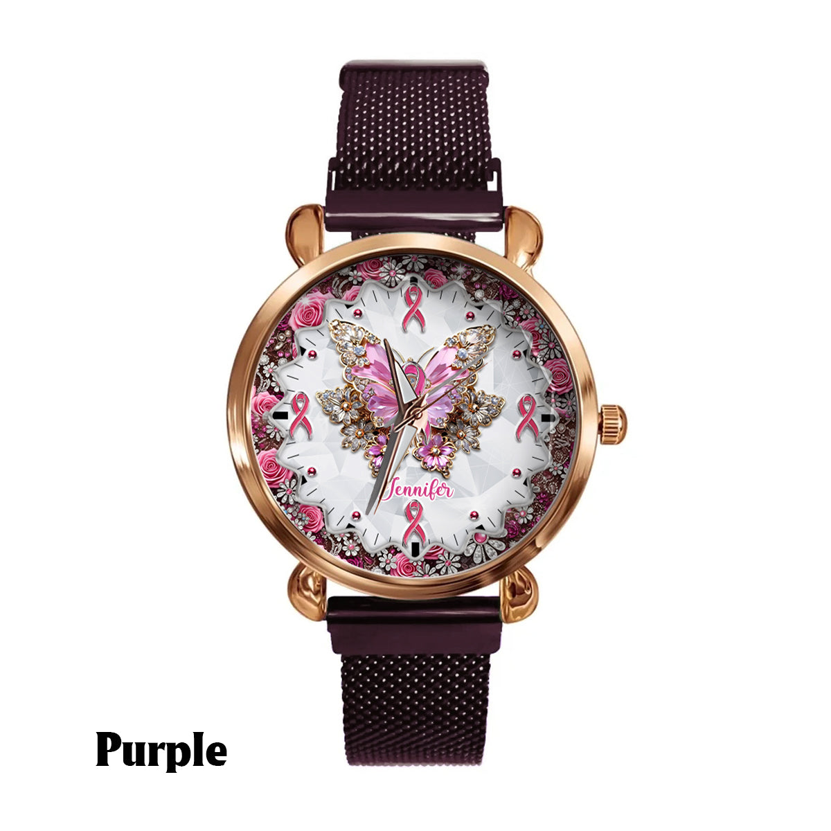 Glaube, Hoffnung, Liebe – Personalisierte Damen-Handuhr zur Sensibilisierung für Brustkrebs 
