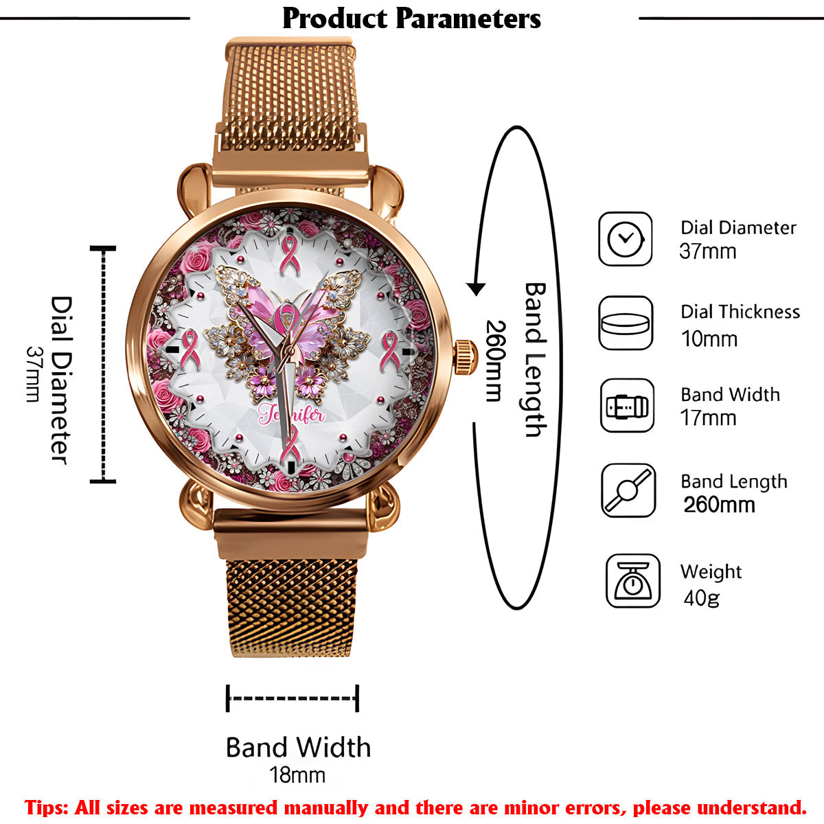 Glaube, Hoffnung, Liebe – Personalisierte Damen-Handuhr zur Sensibilisierung für Brustkrebs 
