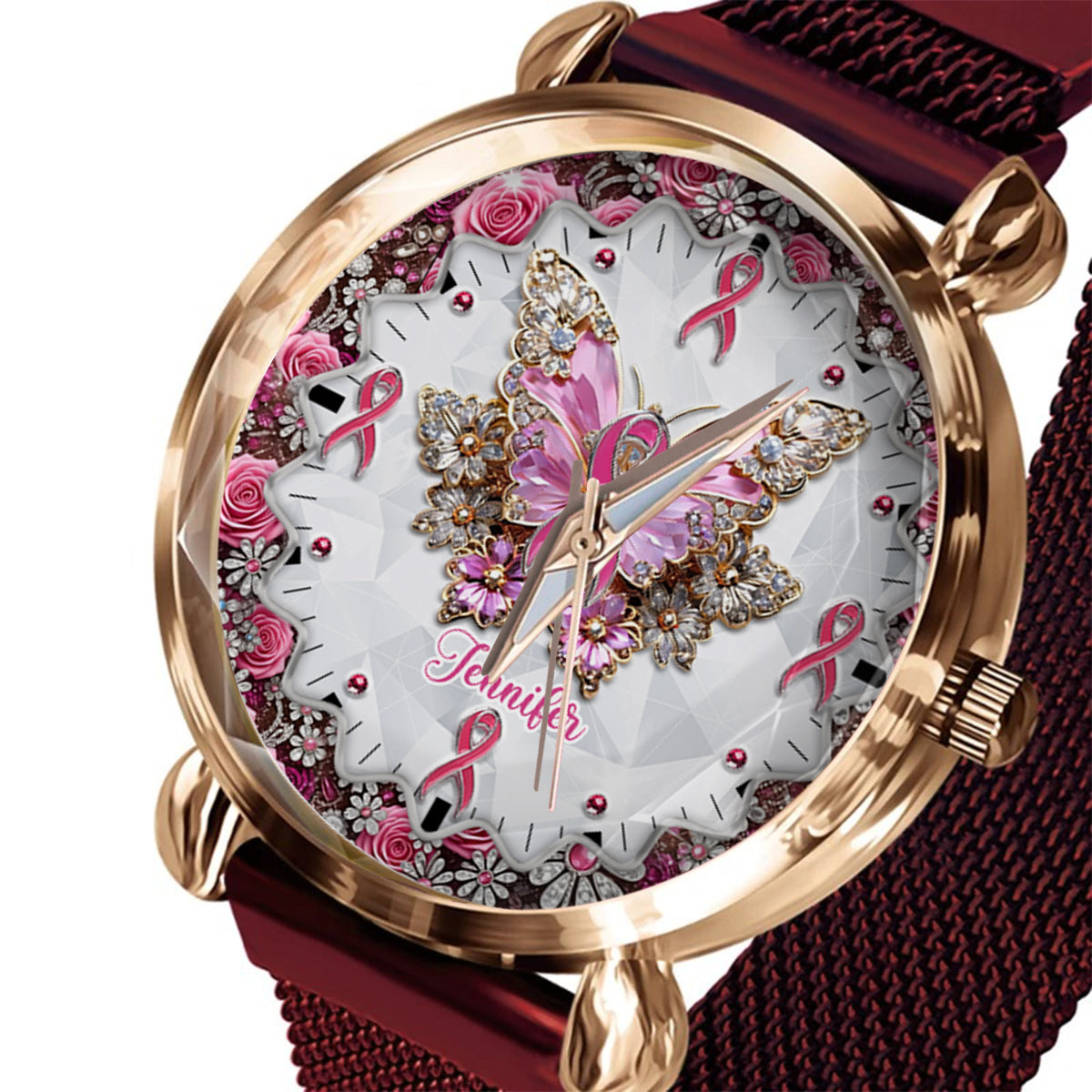 Glaube, Hoffnung, Liebe – Personalisierte Damen-Handuhr zur Sensibilisierung für Brustkrebs 