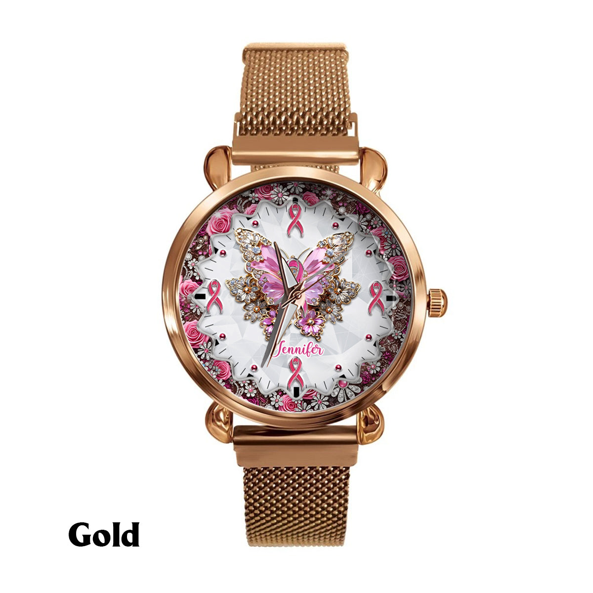 Glaube, Hoffnung, Liebe – Personalisierte Damen-Handuhr zur Sensibilisierung für Brustkrebs 