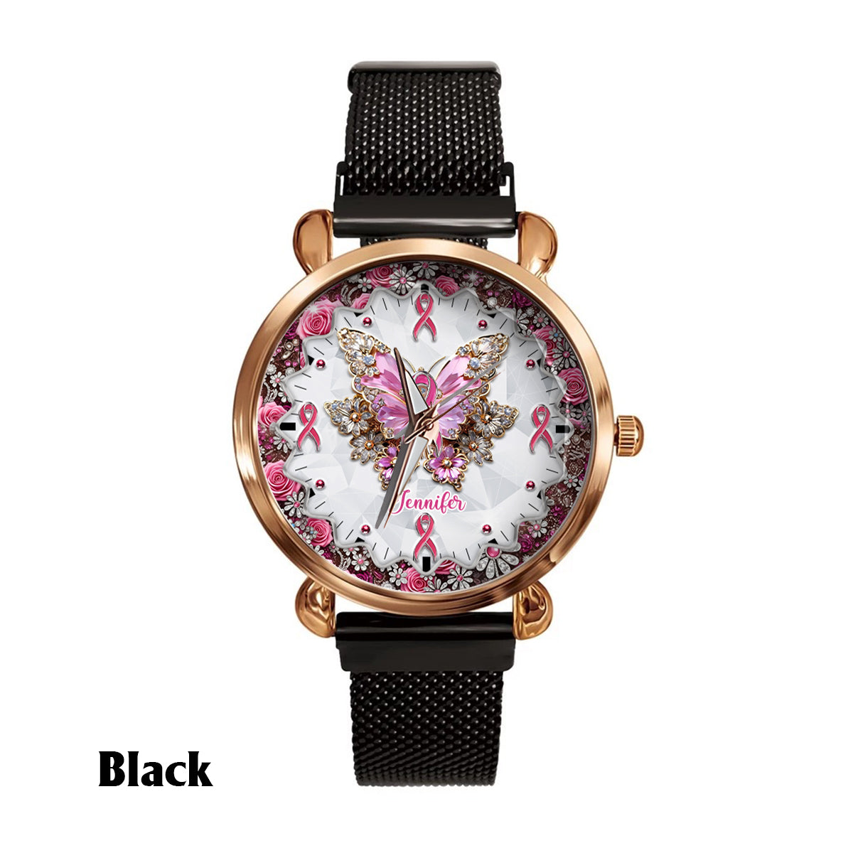 Glaube, Hoffnung, Liebe – Personalisierte Damen-Handuhr zur Sensibilisierung für Brustkrebs 