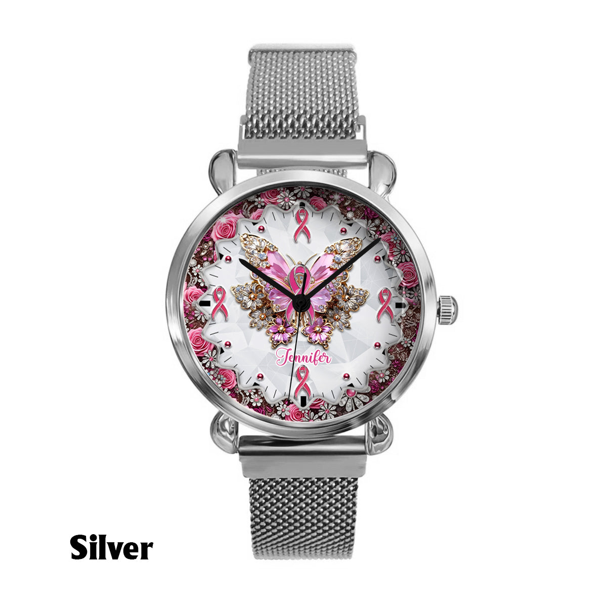 Glaube, Hoffnung, Liebe – Personalisierte Damen-Handuhr zur Sensibilisierung für Brustkrebs 