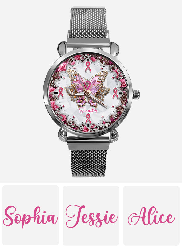 Glaube, Hoffnung, Liebe – Personalisierte Damen-Handuhr zur Sensibilisierung für Brustkrebs 