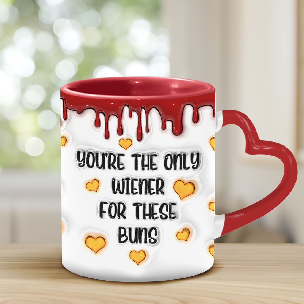 You're The Only Wiener To These Buns - Personalized Couple Heart Handle Mug