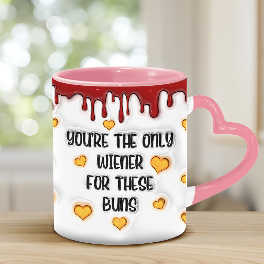 You're The Only Wiener To These Buns - Personalized Couple Heart Handle Mug
