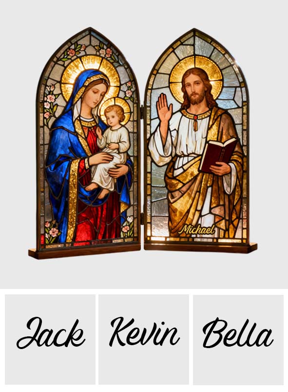 Jungfrau Maria und Jesus Christus – Personalisiertes christliches Acryl-Diptychon