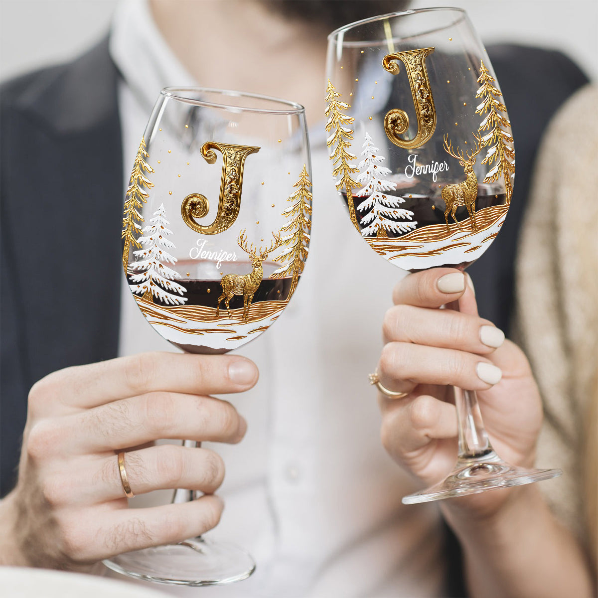 Joyeux Noël - Verre à vin familial personnalisé à longue tige
