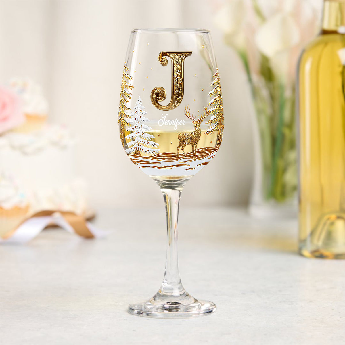 Joyeux Noël - Verre à vin familial personnalisé à longue tige