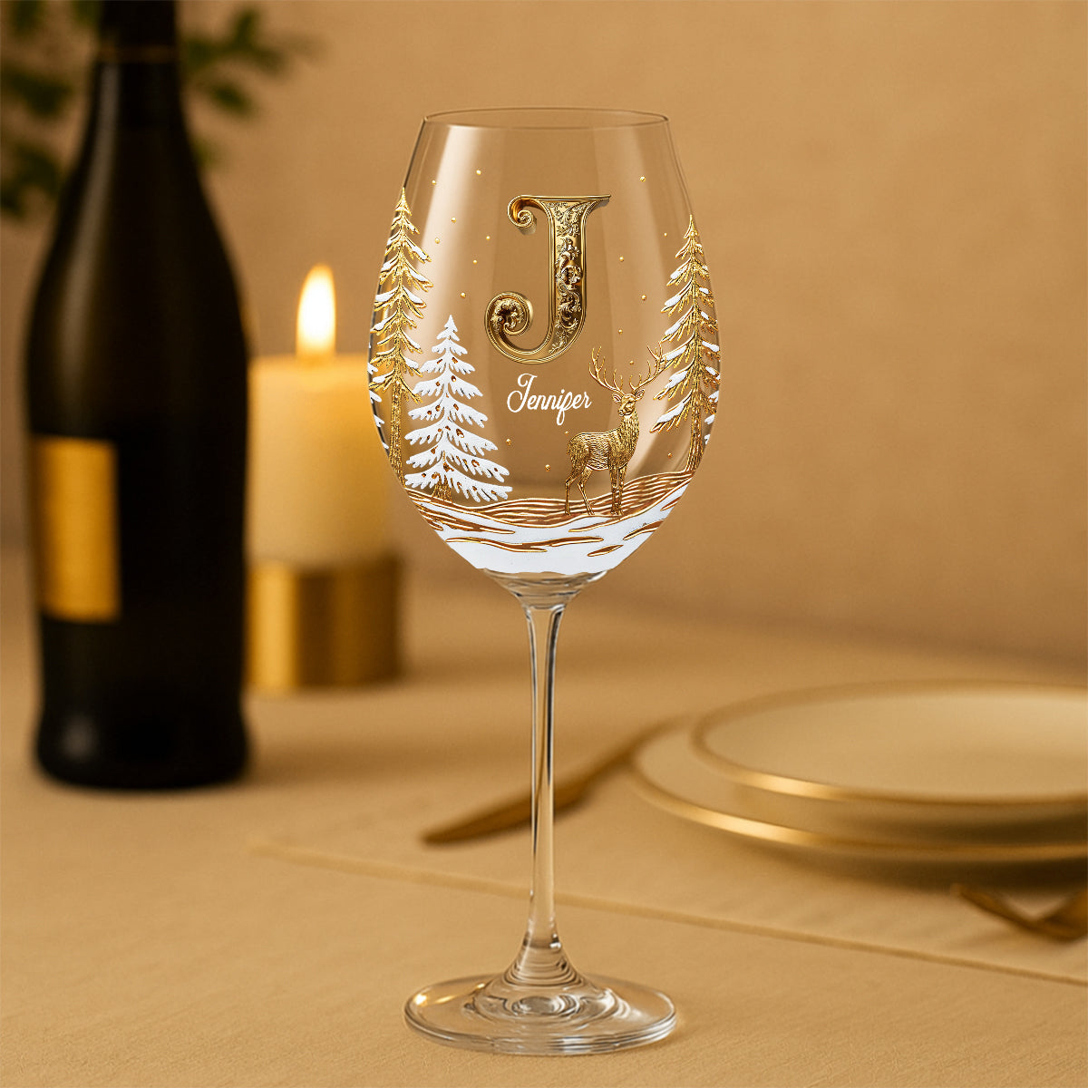 Joyeux Noël - Verre à vin familial personnalisé à longue tige