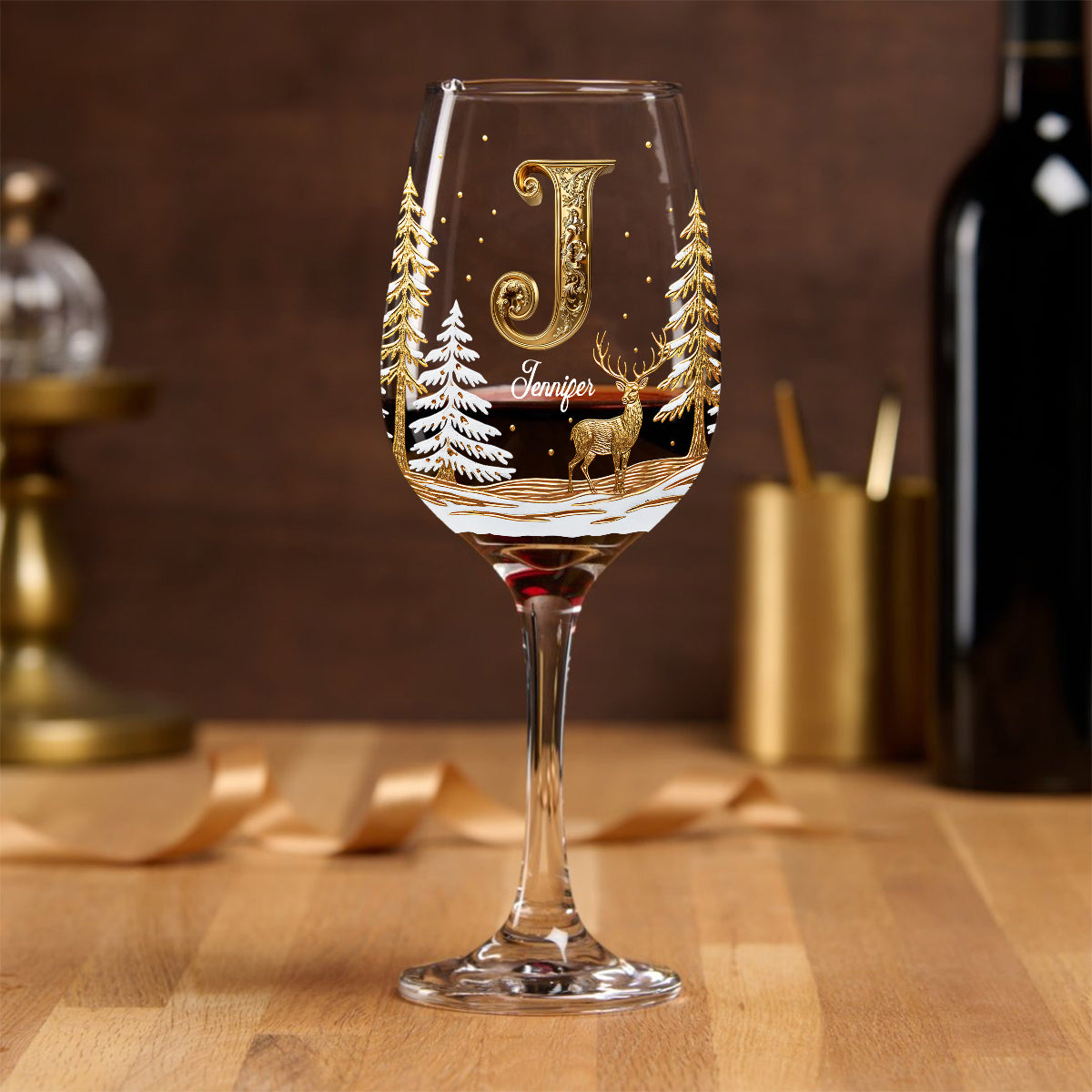 Joyeux Noël - Verre à vin familial personnalisé à longue tige