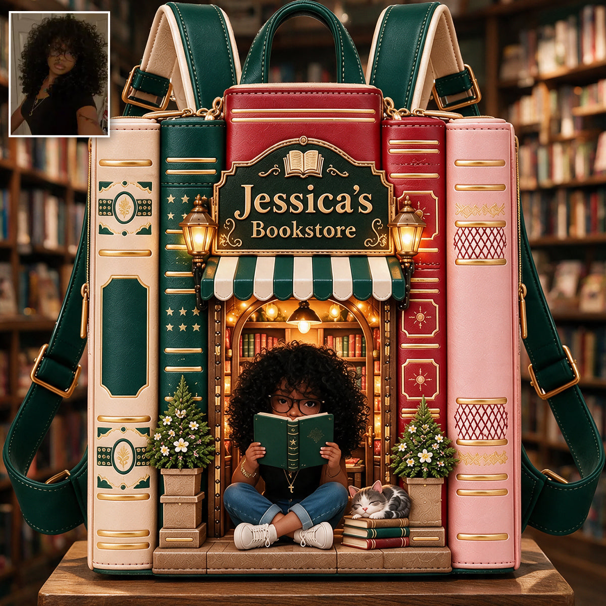 Vintage Stack Bookstore Bag - Personalized Book Changeable Leather Patch Backpack