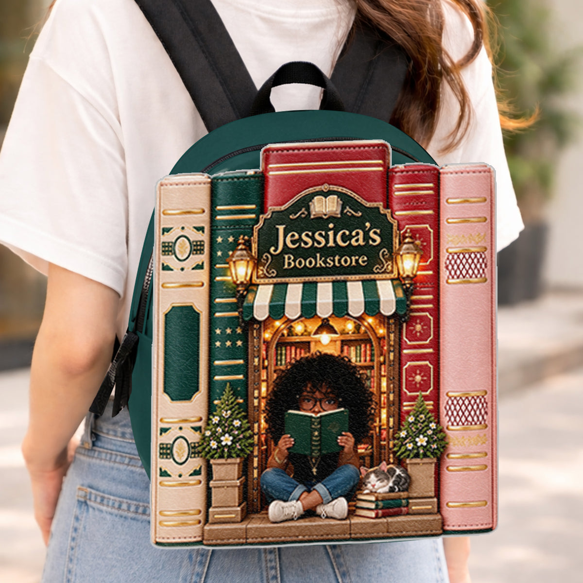 Vintage Stack Bookstore Bag - Personalized Book Changeable Leather Patch Backpack