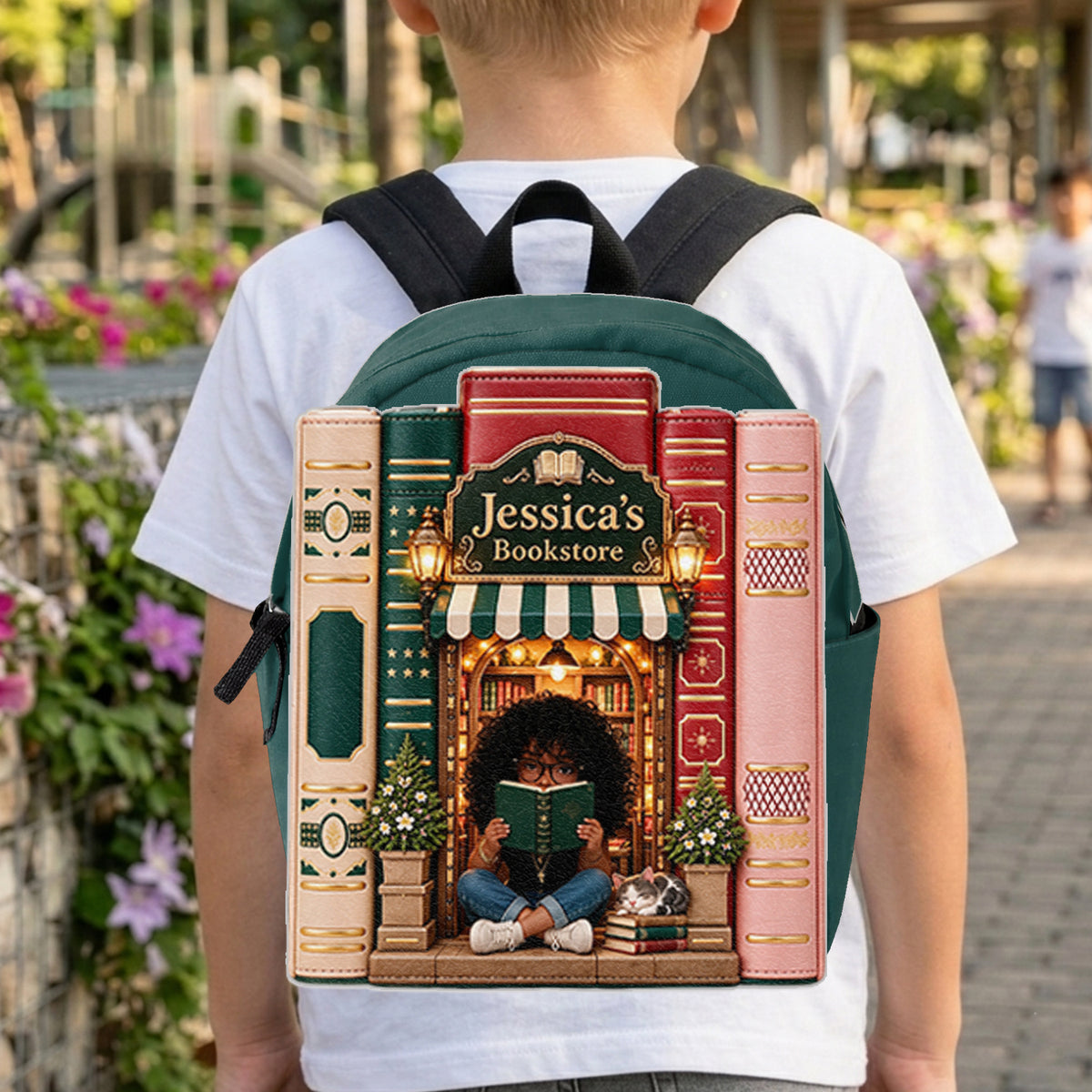 Vintage Stack Bookstore Bag - Personalized Book Changeable Leather Patch Backpack