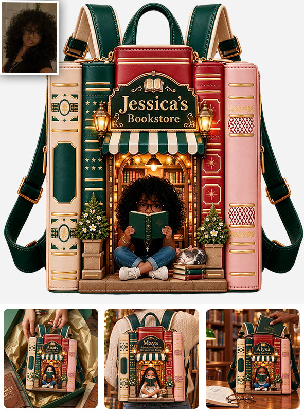 Vintage Stack Bookstore Bag - Personalized Book Changeable Leather Patch Backpack