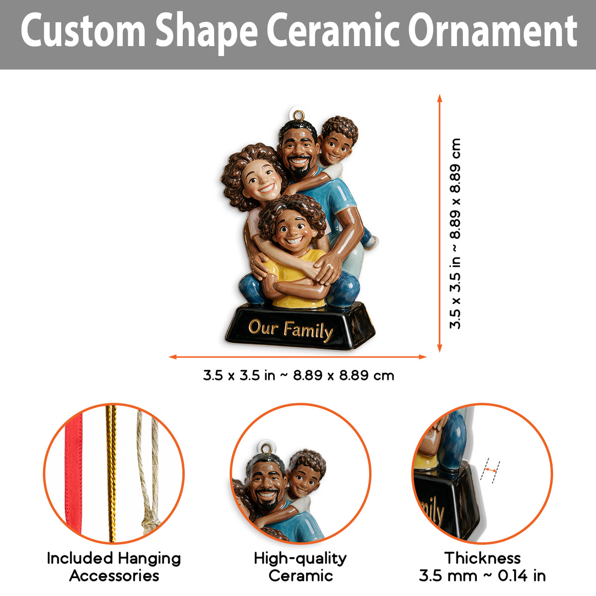 Merry Christmas - Personalized Family Custom Shape Ceramic Ornament