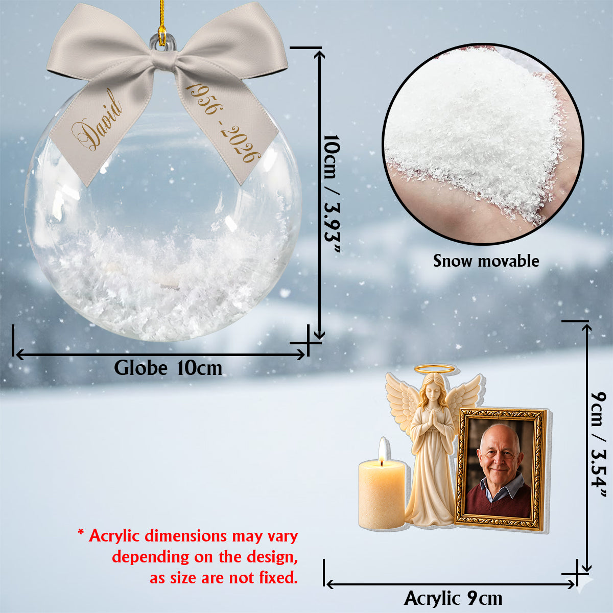 Ange Gardien - Ornement de Neige Mémorial Personnalisé avec Nœud