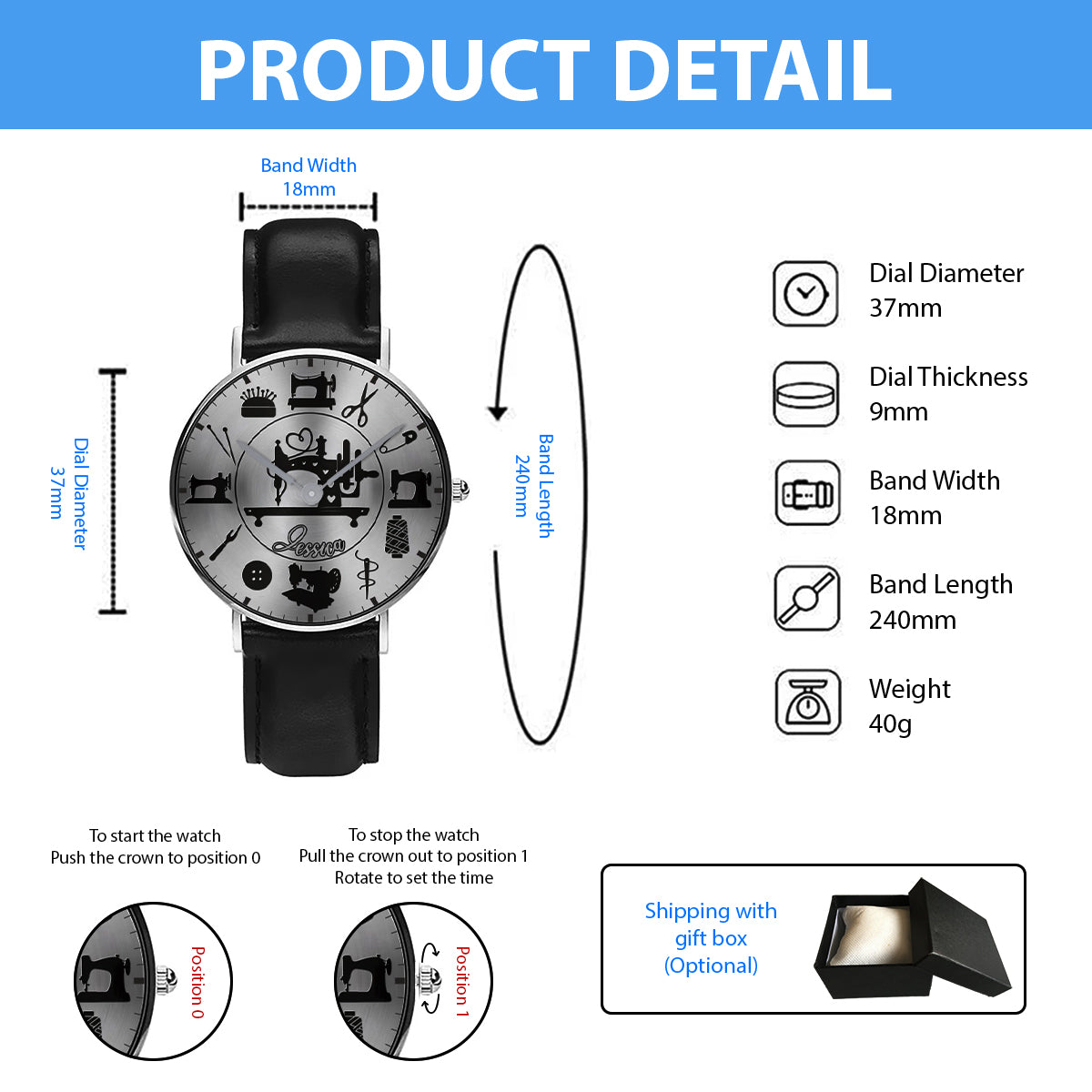 Cadeau idéal pour les passionnés de couture - Montre-bracelet de couture personnalisée