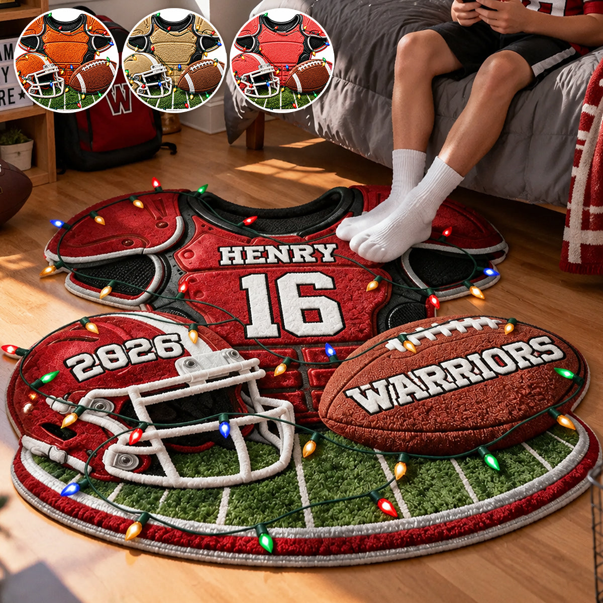 Christmas Football - Personalized Football Non-Slip Tufted Rug