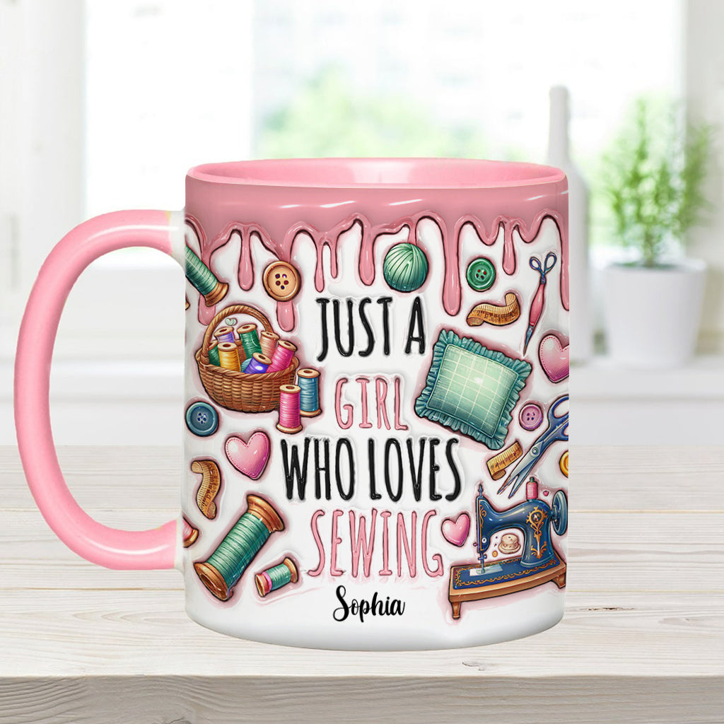 Just A Girl Who Loves Sewing - Personalized Sewing Accent Mug