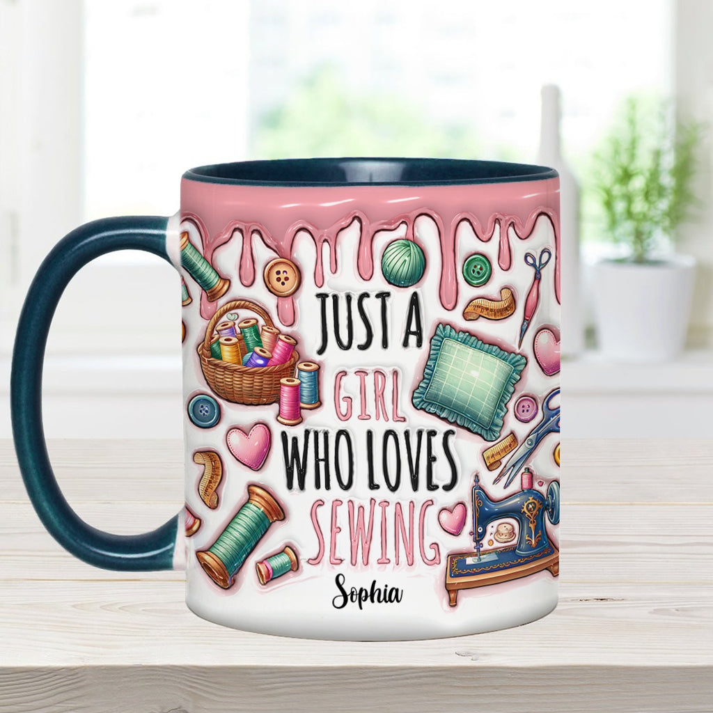 Just A Girl Who Loves Sewing - Personalized Sewing Accent Mug