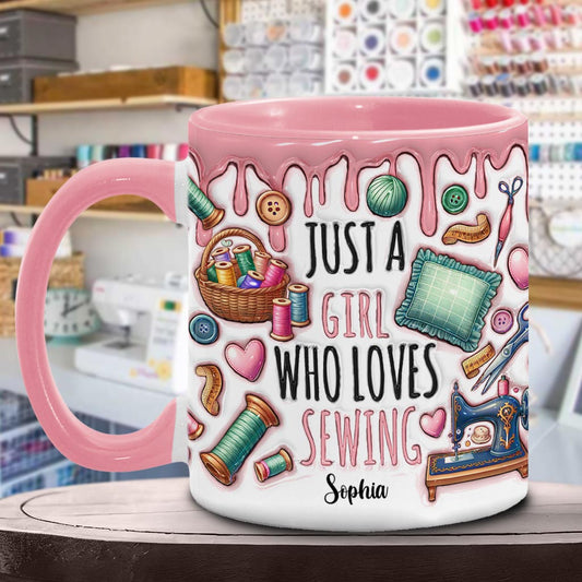 Just A Girl Who Loves Sewing - Personalized Sewing Accent Mug