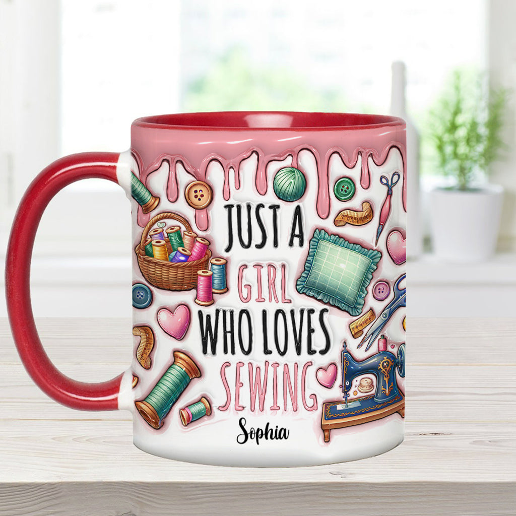 Just A Girl Who Loves Sewing - Personalized Sewing Accent Mug