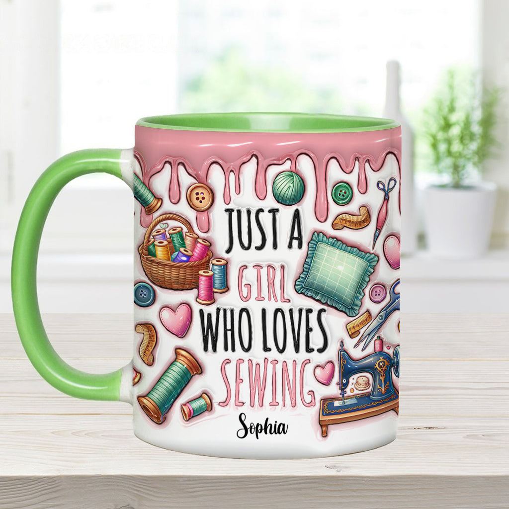 Just A Girl Who Loves Sewing - Personalized Sewing Accent Mug