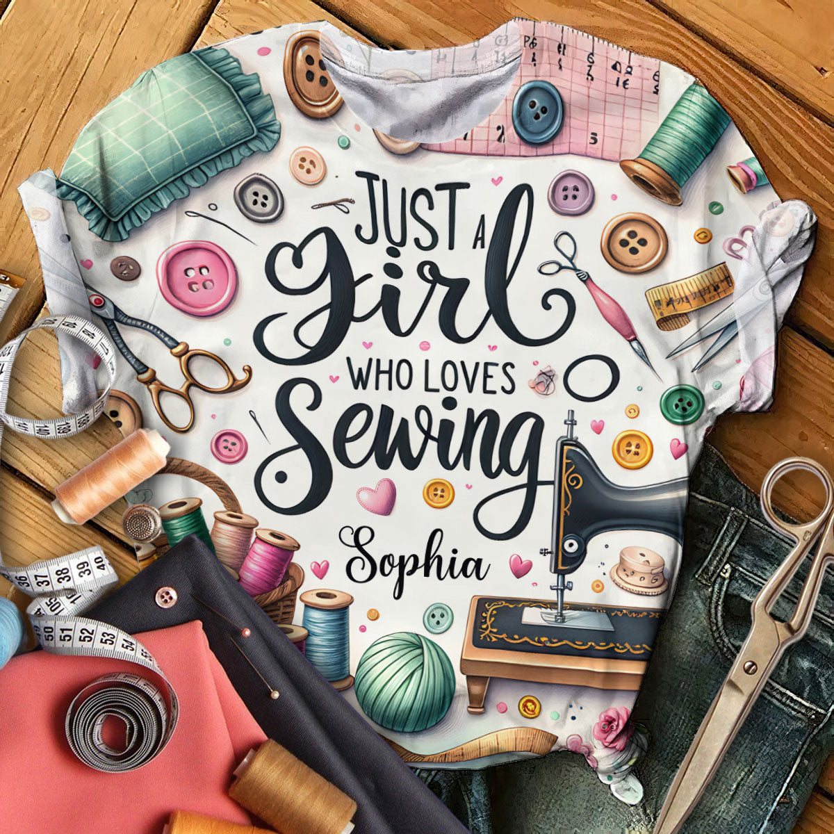 Une fille qui adore coudre - T-shirt personnalisé avec couture intégrale