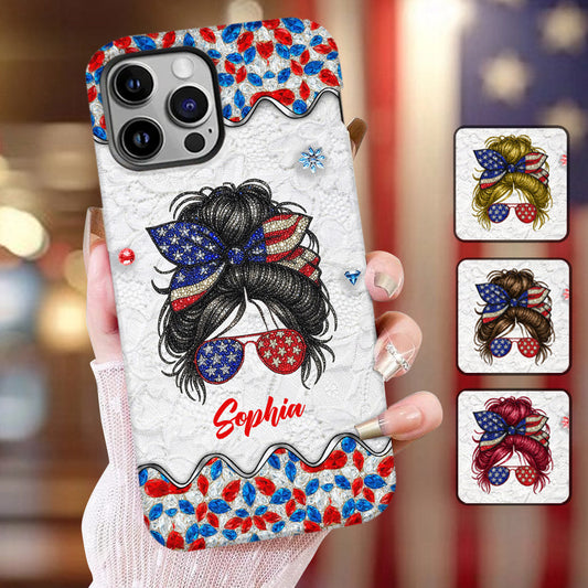 Coque de téléphone personnalisée « Fille au chignon décoiffé » (4 juillet) avec impression intégrale