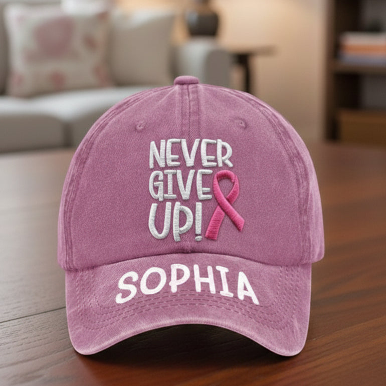 N'abandonnez jamais - Casquette classique personnalisée pour la sensibilisation au cancer du sein