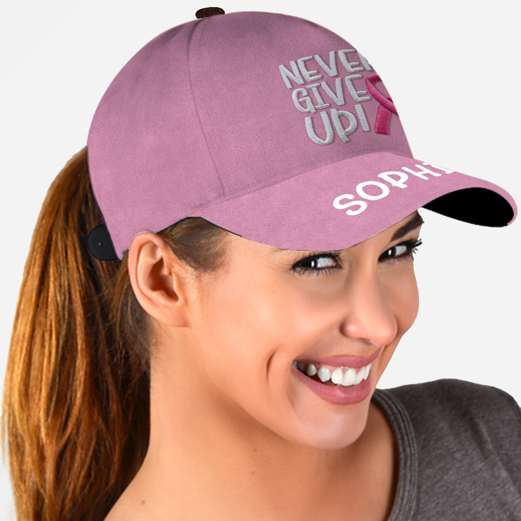 N'abandonnez jamais - Casquette classique personnalisée pour la sensibilisation au cancer du sein