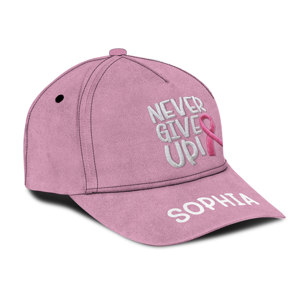 N'abandonnez jamais - Casquette classique personnalisée pour la sensibilisation au cancer du sein